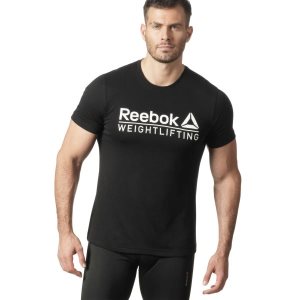 Koszulki Męskie Reebok Weightlifting Czarne/Białe PL 41FPXMC